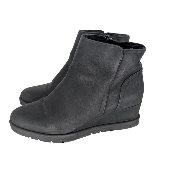 Womens Life Stride Swift Zipper Wedge Black Faux Leather Ankle Booties 9M - Picture 1 of 9